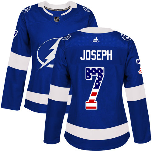Adidas Tampa Bay Lightning #7 Mathieu Joseph Blue Home Authentic USA Flag Women Stitched NHL Jersey->women nhl jersey->Women Jersey